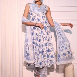 Jaitpuriya Women Floral Printed Regular Pure Cotton Kurta with Trousers & With Dupatta-image-97