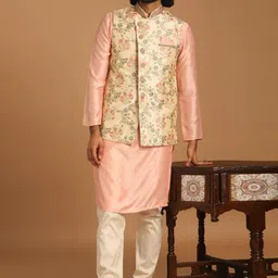 Manyavar Men Printed Kurta with Churidar & Jacket-image-97