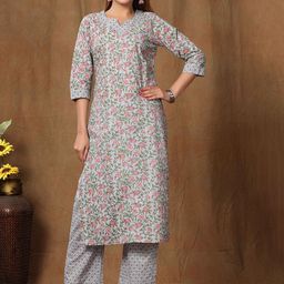 MIRAVAN Women Blue Floral Printed Pure Cotton Kurta with Palazzo-picture-16