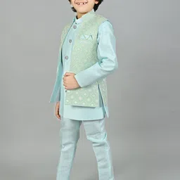 ahhaaaa Boys Mandarin Collar Regular Kurta With Pyjamas & Nehru Jacket-5