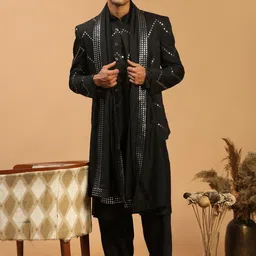 SHRESTHA BY VASTRAMAY Men Kurta with Trousers & Mirror Work Badhgala Jodhpuri & Dupatta-38