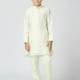 YK Boys Ethnic Motifs Woven Design Mandarin Collar Chanderi Cotton Kurta With Trouser-picture-16