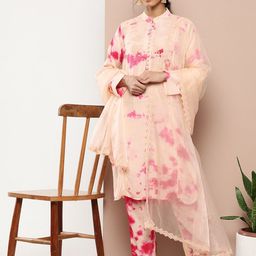 KALINI Abstract Printed Mandarin Collar Straight Kurta & Trouser With Dupatta-picture-1