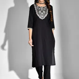 mokshi Embroidered Round Neck Straight Kurta with Trousers-42
