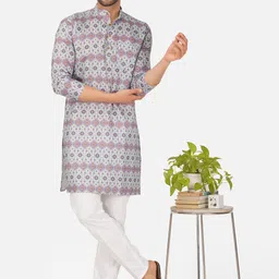 BASE 41 Ethnic Motifs Printed Mandarin Collar Long Sleeves Regular Kurta With Pyjamas-image-67