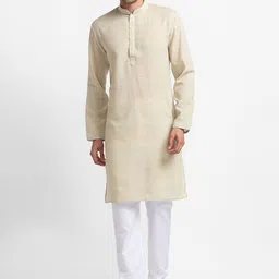 SARVAMOHAN Men Beige & White Kurta with Churidar-picture-18
