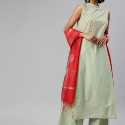 Tulsattva Women Ethnic Printed Pure Cotton Kurta with Palazzos & Dupatta-image-33