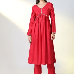 SHOWOFF Women Empire Kurta with Trousers-image-28