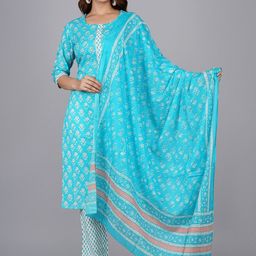 JAIPURI COLLECTION Women Ethnic Motifs Printed Pure Cotton Kurta With Trousers & Dupatta-16
