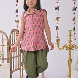 Kinder Kids Girls Floral Regular Pure Cotton Kurti with Dhoti Pants-image-63