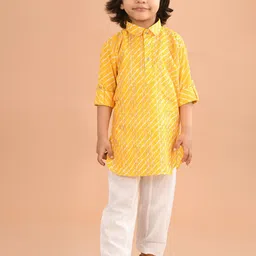 LIL PITAARA Boys Floral Printed Shirt Collar Roll-Up Sleeves Pure Cotton Kurta With Salwar-47