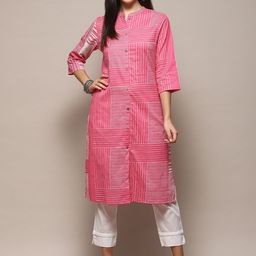 Biba Geometric Printed Mandarin Collar Regular Kurta with Trousers-1