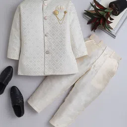 ahhaaaa Boys Ethnic Motifs Embroidered Regular Thread Work Dupion Silk Kurta with Pyjamas-0
