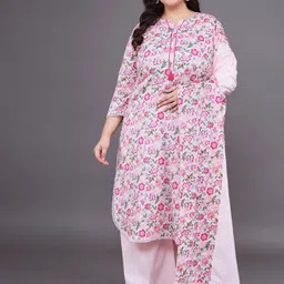 Tissu Plus Size Floral Printed Pure Cotton Straight Kurta With Palazzos & Dupatta-57