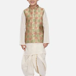Little Bansi Boys Beige Striped Gotta Patti Kurta with Dhoti Pants-10