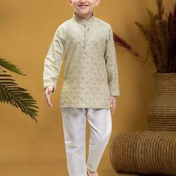 Little Needle Boys Embroidered Regular Chikankari Kurta with Pyjamas-37