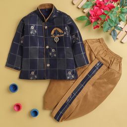 BAESD Boys Floral Woven Design Band Collar Straight Kurta With Dhoti Pant-53