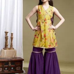 BAESD Girls Floral Printed Angrakha Kurta with Sharara-image-62