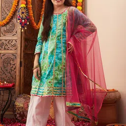 Cherry & Jerry Girls Bandhani Printed Gotta Patti A-Line Kurta With Salwar & Dupatta-picture-43