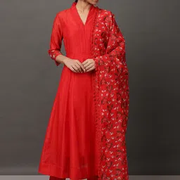 NUHH Regular Chanderi Silk Kurta With Trousers & Dupatta-picture-46