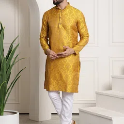 SOJANYA Ethnic Motifs Woven Design Mandarin Collar Kurta With Churidar-image-66