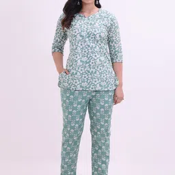 Smartyhub Floral Printed Notch Neck Pure Cotton Top with Trousers-picture-8