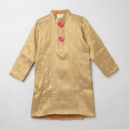 BYB PREMIUM Boys Gold-Toned Embroidered Chanderi Silk Kurta with Pyjamas image 5