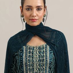 Libas Bandhani Printed Sequinned Straight Kurta With Trousers & Dupatta image 5