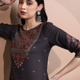 Vishudh Women Faux Pashmina Ethnic Motifs Printed Kurta with Trousers-image-42