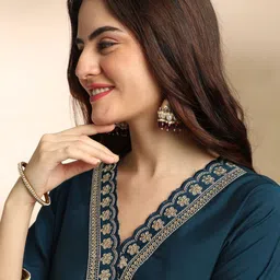 MOKOSH Embroidered Sequinned Straight Kurta With Trouser And Dupatta image 3