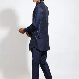 VIVEK KARUNAKARAN Striped Thread Work Straight Kurta with Pyjamas & Nehru jacket image 3