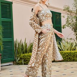 KARAJ JAIPUR Printed Shoulder Straps Crop Top With Palazzo & Shrug image 2