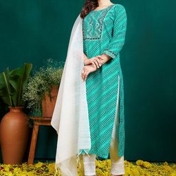 Anouk Bandhani Embroidered Sequinned Kurti with Trousers & Dupatta image 5