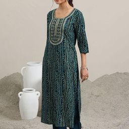 Libas Bandhani Printed Sequinned Straight Kurta With Trousers & Dupatta image 2