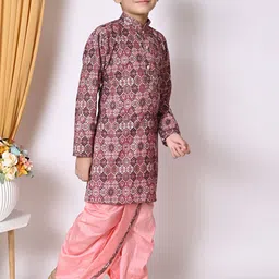 NFC CREATION Boys Ethnic Motifs Printed Regular Sequinned Dupion Silk Kurta & Dhoti Pant image 2