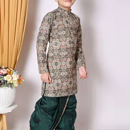 NFC CREATION Boys Ethnic Motifs Printed Regular Sequinned Dupion Silk Kurta & Dhoti Pant image 3