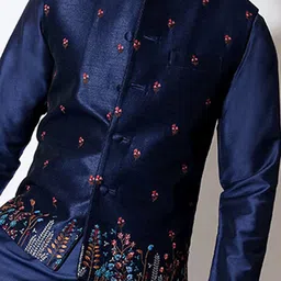 vivek karunakaran VIVEK KARUNAKARANMandarin Collar A-Line Kurta With Churidar And Nehru Jacket image 3