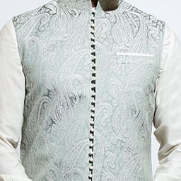 VIVEK KARUNAKARAN Mandarin Collar A-Line Kurta with Churidar & Nehru jacket image 2