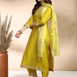 MOKOSH Embroidered Sequinned Straight Kurta With Trouser And Dupatta image 2