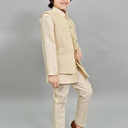 ahhaaaa Boys Mandarin Collar Regular Kurta With Pyjamas & Nehru Jacket image 2