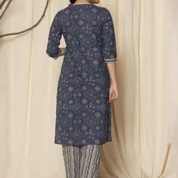 ALLEN WEAVE Ethnic Motifs Printed Mirror Work Pure Cotton Kurta With Pyjama And Dupatta image 3