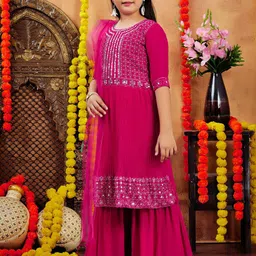 Aarika Girls Embroidered Regular Kurta with Sharara & With Dupatta image 5