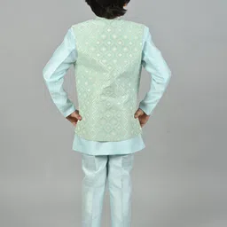 ahhaaaa Boys Mandarin Collar Regular Kurta With Pyjamas & Nehru Jacket image 2
