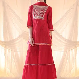 Anouk Floral Yoke Design Thread Work Pure Cotton Straight Kurta With Sharara & Dupatta image 1