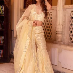 Calmna Embellished Sequinned Top And Sharara With Dupatta image 5