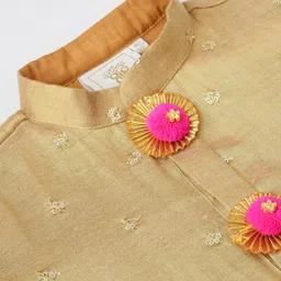 BYB PREMIUM Boys Gold-Toned Embroidered Chanderi Silk Kurta with Pyjamas image 3
