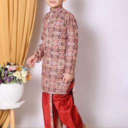 NFC CREATION Boys Ethnic Motifs Printed Regular Sequinned Dupion Silk Kurta & Dhoti Pant image 2