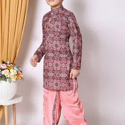 NFC CREATION Boys Ethnic Motifs Printed Regular Sequinned Dupion Silk Kurta & Dhoti Pant image 5