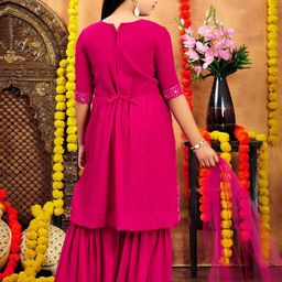 Aarika Girls Ethnic Motifs Embroidered Regular Sequinned Kurta with Sharara & With Dupatta image 3