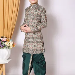 NFC CREATION Boys Ethnic Motifs Printed Regular Sequinned Dupion Silk Kurta & Dhoti Pant image 4